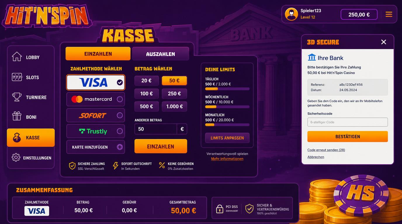 Kreditkartenzahlung mit Visa und Mastercard, 3D-Secure und transparenten Limits.