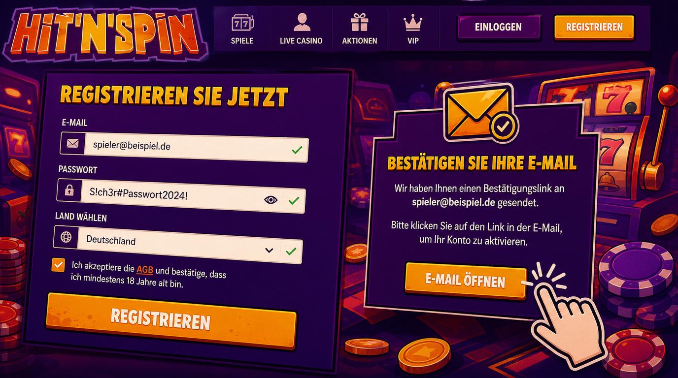 Ein Bildschirm zeigt ein Registrierungsformular auf Deutsch mit Eingabefeldern und Bestätigung.